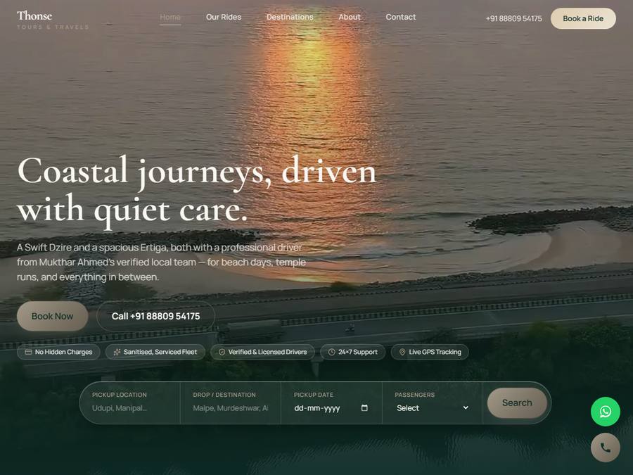 Thonse Tours & Travels website