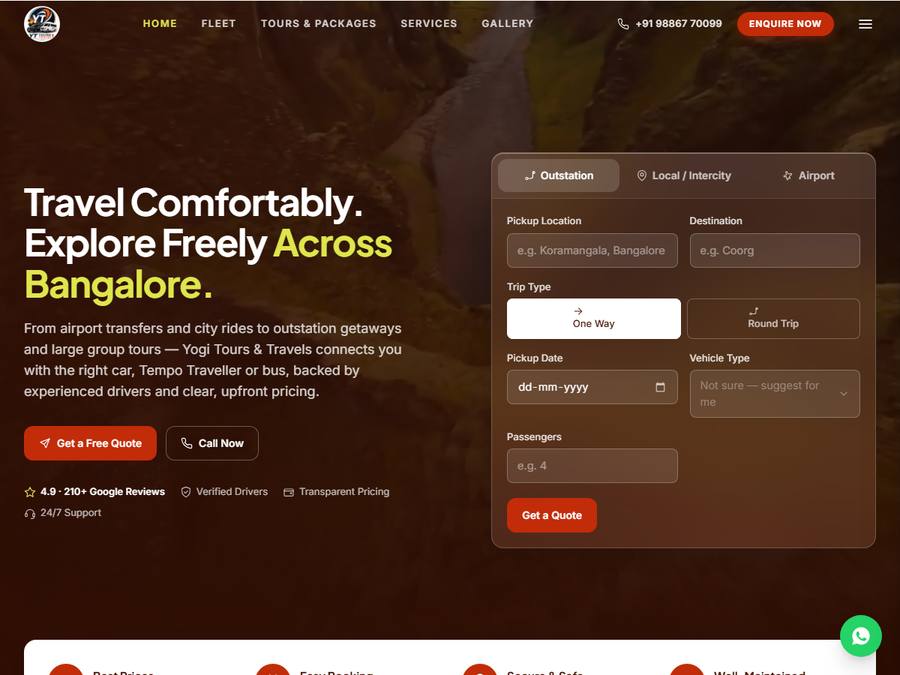 Yogi Tours & Travels website
